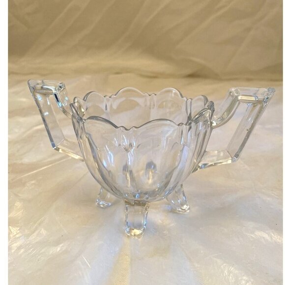 Indiana Glass Sugar Bowl and Creamer Pitcher Set Colonial Notched Clear 4 Footed - Picture 5 of 11